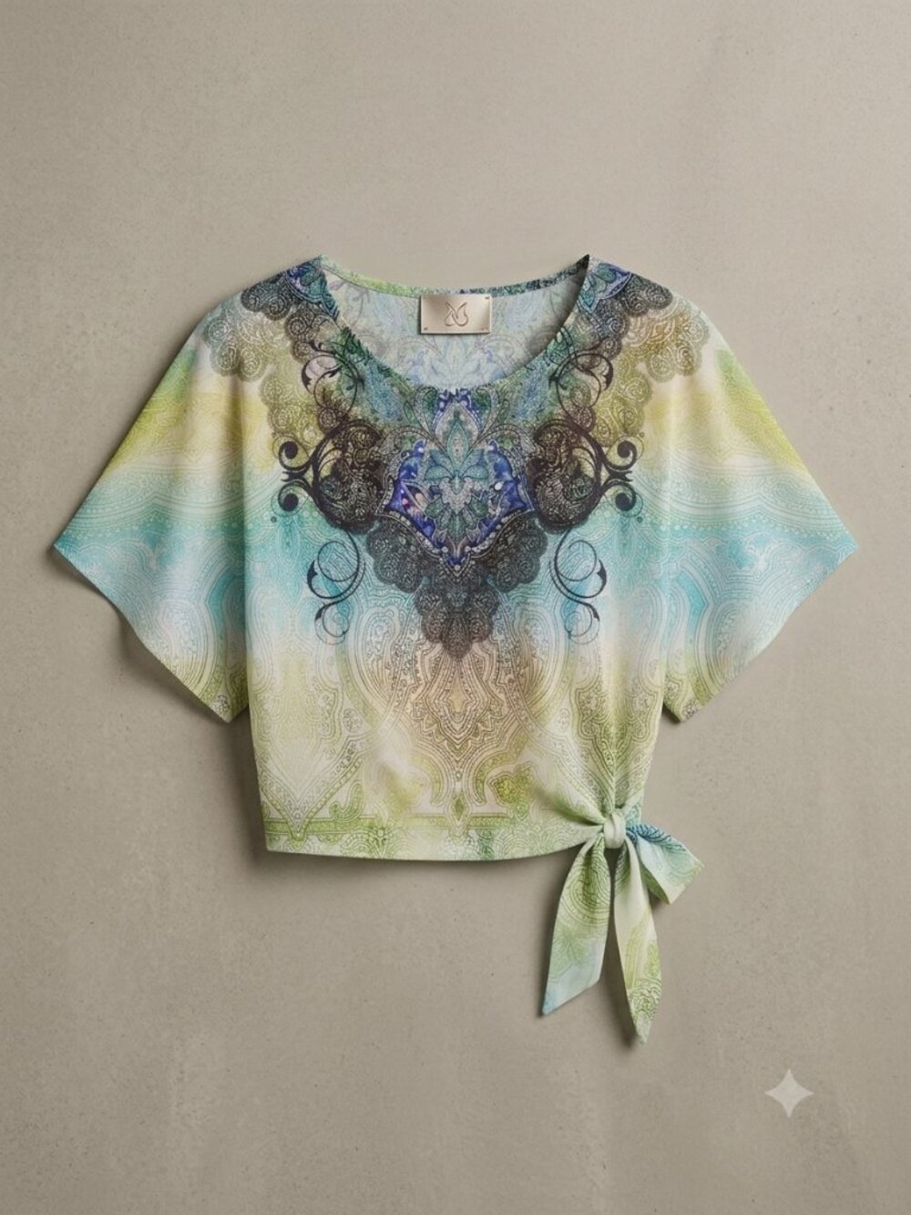 Heart SOUL Paisley Side-Tie Poncho Blouse Size Medium – Green & Blue - Picture 2 of 6